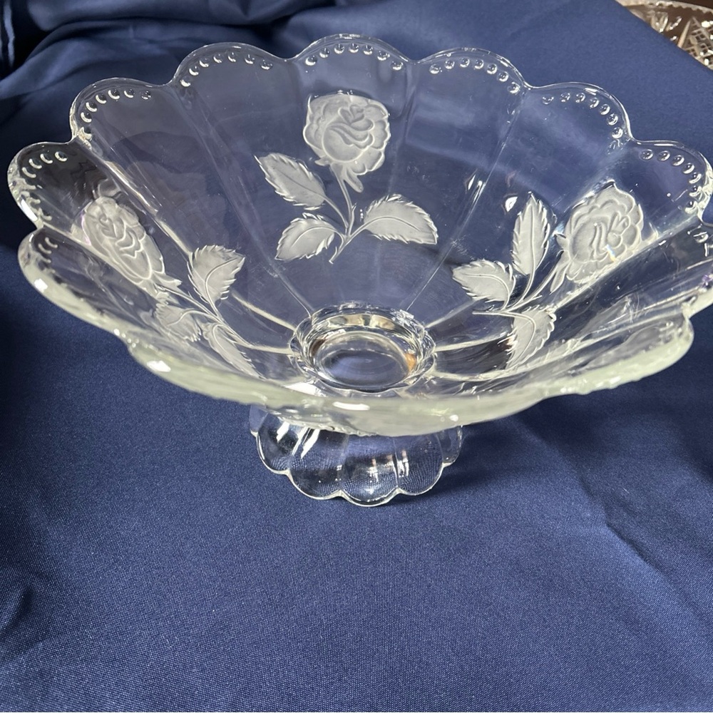 Imperlux Czech Elegant Clear Glass Rose Bowl
